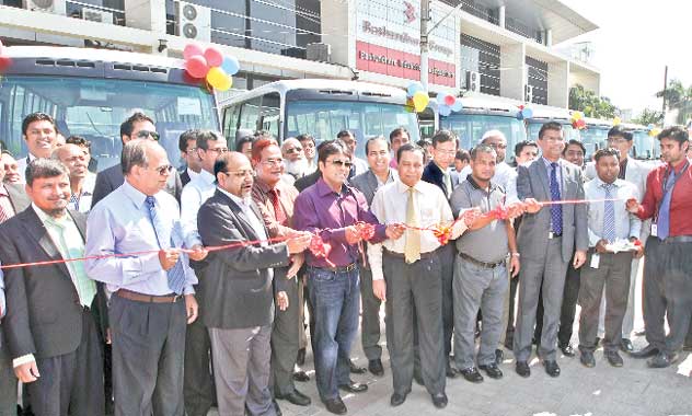 Vice-Chairman of Bashundhara Group Shafiat Sobhan Sanbir inaugurates 15 modern buses for its officials and employees at a ceremony at Bashundhara Industrial Headquarters in the capital on Thursday.